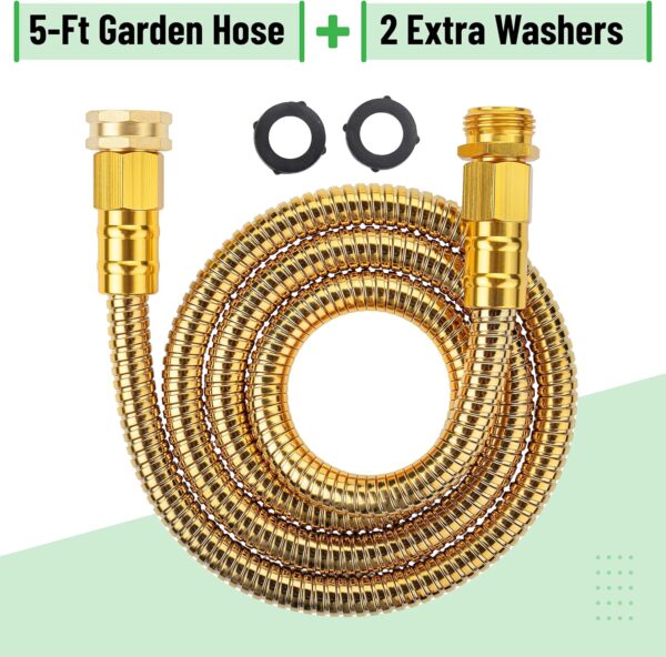 UNCO- Garden Hose, 5 Feet, Stainless Steel Hose, Gold Metal Hose, Metal Garden Hose - Image 3