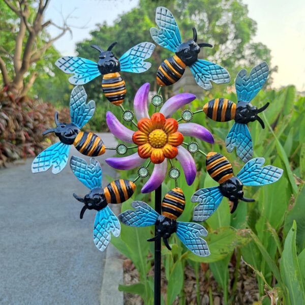 39" Bee Wind Spinners Metal Garden Stake-Outdoor Yard Windmill-Wind Sculpture - Image 2