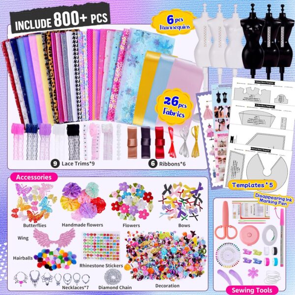 ONE TO FOUR 800+Pcs - Fashion Designer Kit for Girls with 6 Mannequins - Image 2